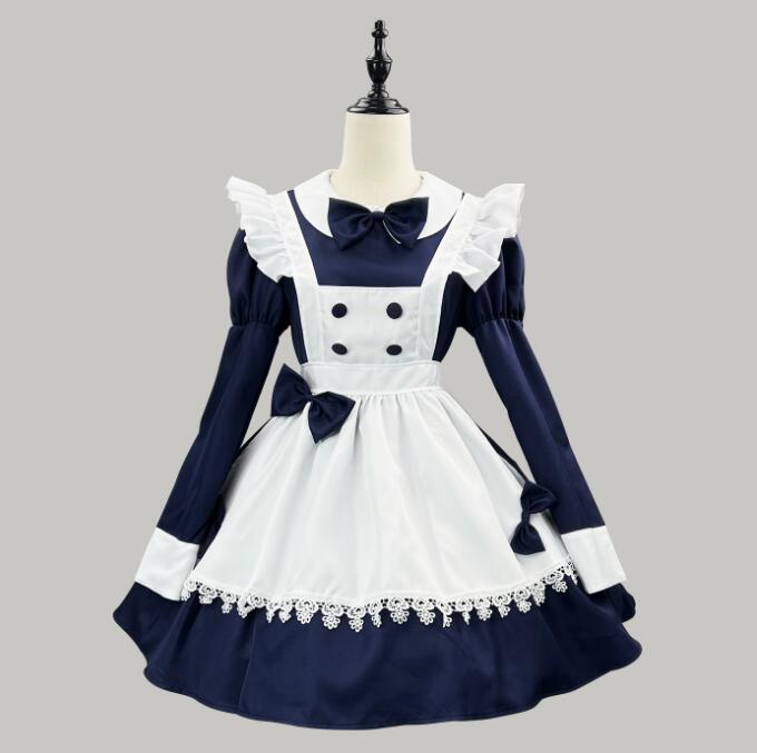 長袖 メイド服 ロリータワンピース メイド コスプレ 服 背中 可愛いリボン ロリータ服 レディース ハロウィン コスプレ 衣装 可愛い エプロンワンピース 喫茶店 メイド コスプレ衣装 学園祭 文化