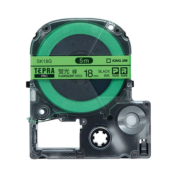(まとめ) キングジム テプラ PRO テープカートリッジ 18mm 蛍光グリーン／黒文字 SK18G 1個 (×10セット)