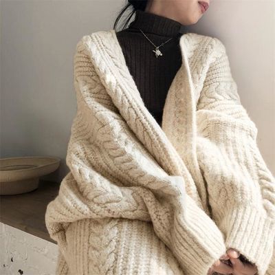 厚手セーター新型コートレディースニットカーディガン麻ロング