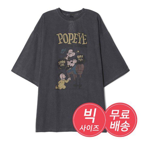 メンズ オーバーサイズ ヘルス ポパイ コットン 半袖Tシャツ AC-TSH-Q007-チャコール