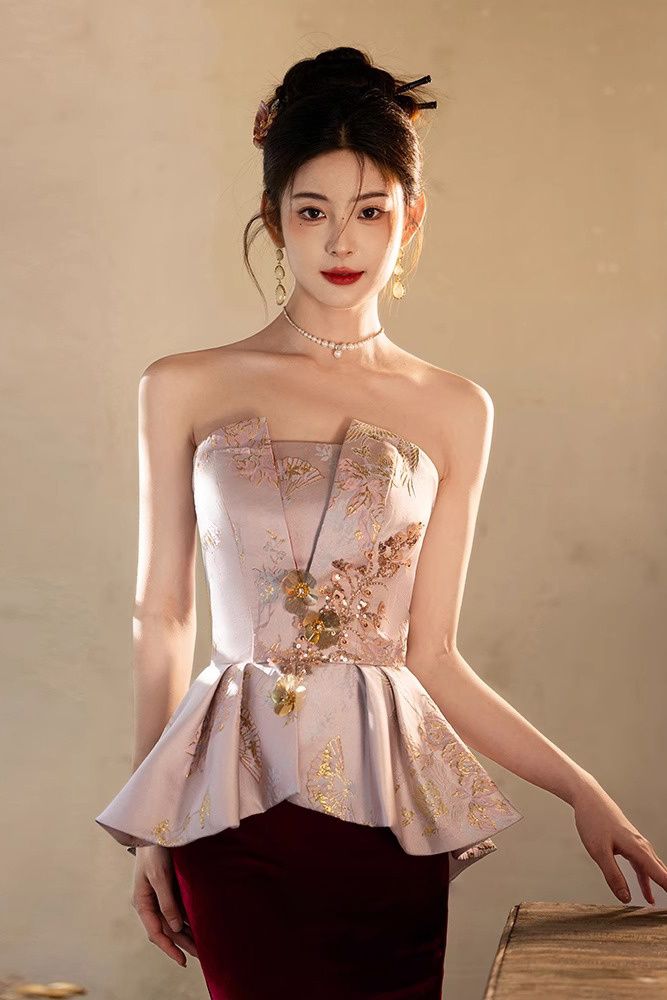 敬酒服の娘の金の新しい結婚は披露宴のドレスのスカートの朝の服の小衆の高級感の魚の尾の女性を予約します