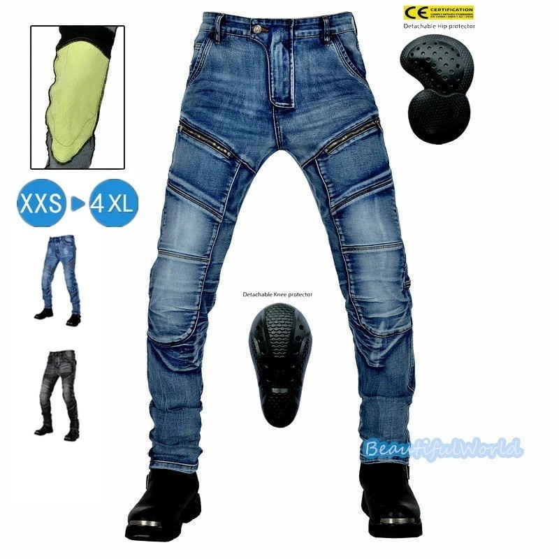 バイクパンツ メンズ ライダーパンツ バイクウェア オートバイ プロテクター付き ジーンズ デニム 転倒防護 膝当て 耐久 耐衝撃 膝パッド レーシングパンツ/24mtckz37