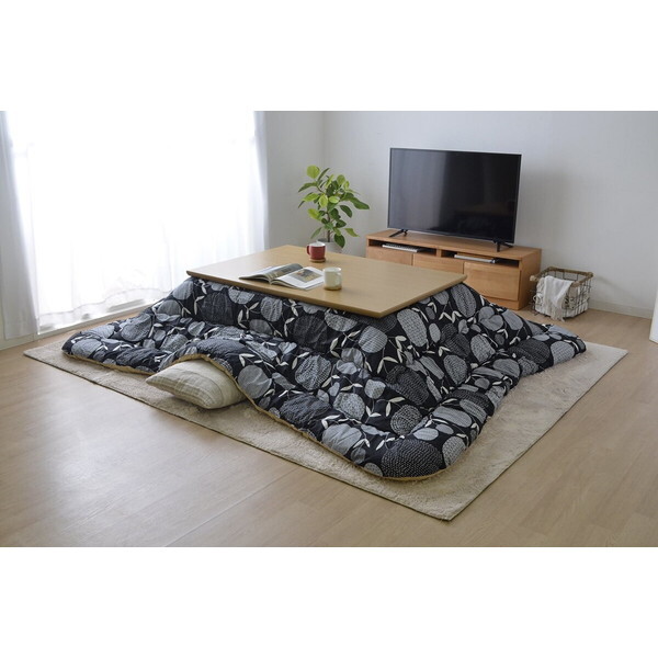 1160980032803 こたつ布団 長方形大 国産 掛け単品 植物 ブラック 約205×385cm メーカー直送