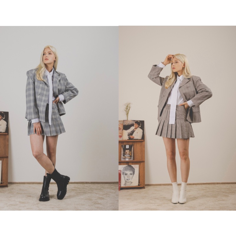 韓国公式ブランド BIIBII/ CLASSIC GLEN CHECK PLEATS SKIRT 2color チェックスカート