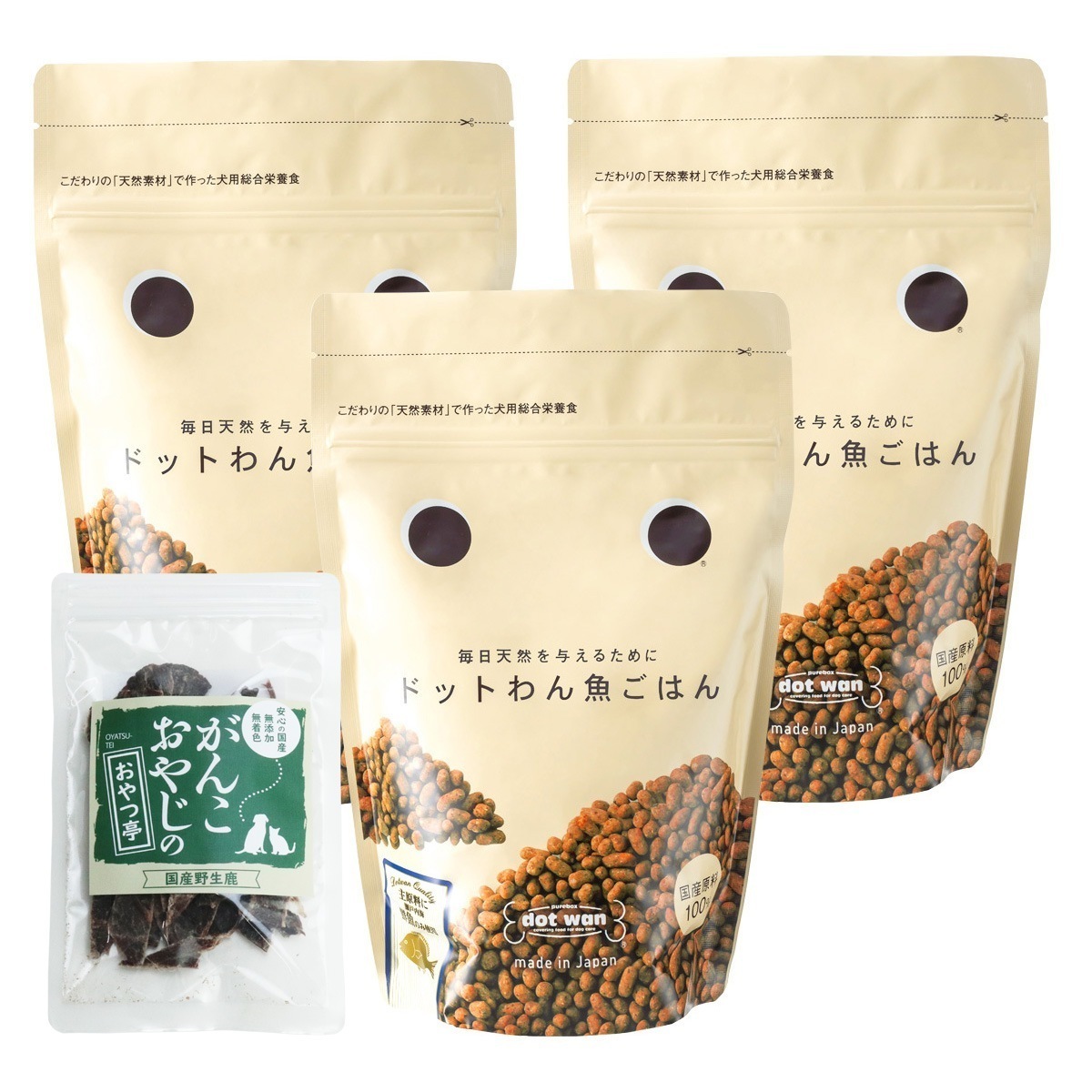 ドッグフード ドットわんごはん 魚ごはん 500g3袋【国産鹿肉ジャーキー付き(お試しサイズ)】