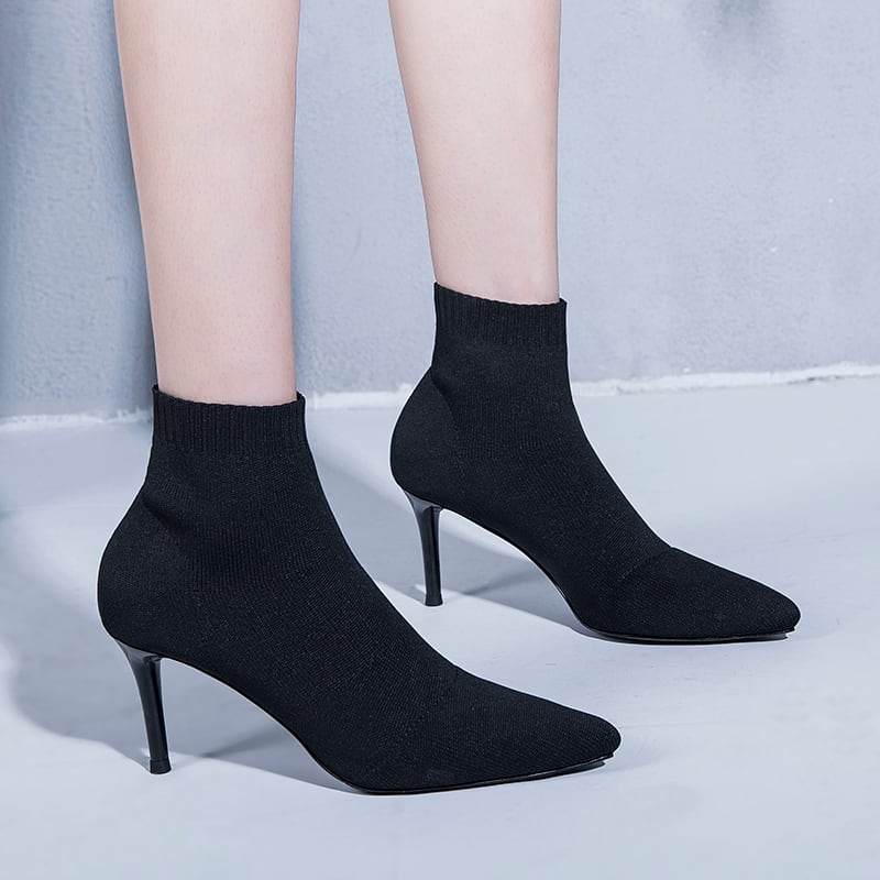 ピンヒール ショート ソックスブーツ l ショートブーツ ハイヒール 7cmヒール ポインテッドトゥ 歩きやすい 美脚 脚長 かわいい 大人可愛い きれいめ シンプル カジュアル 大人 上品 おしゃ
