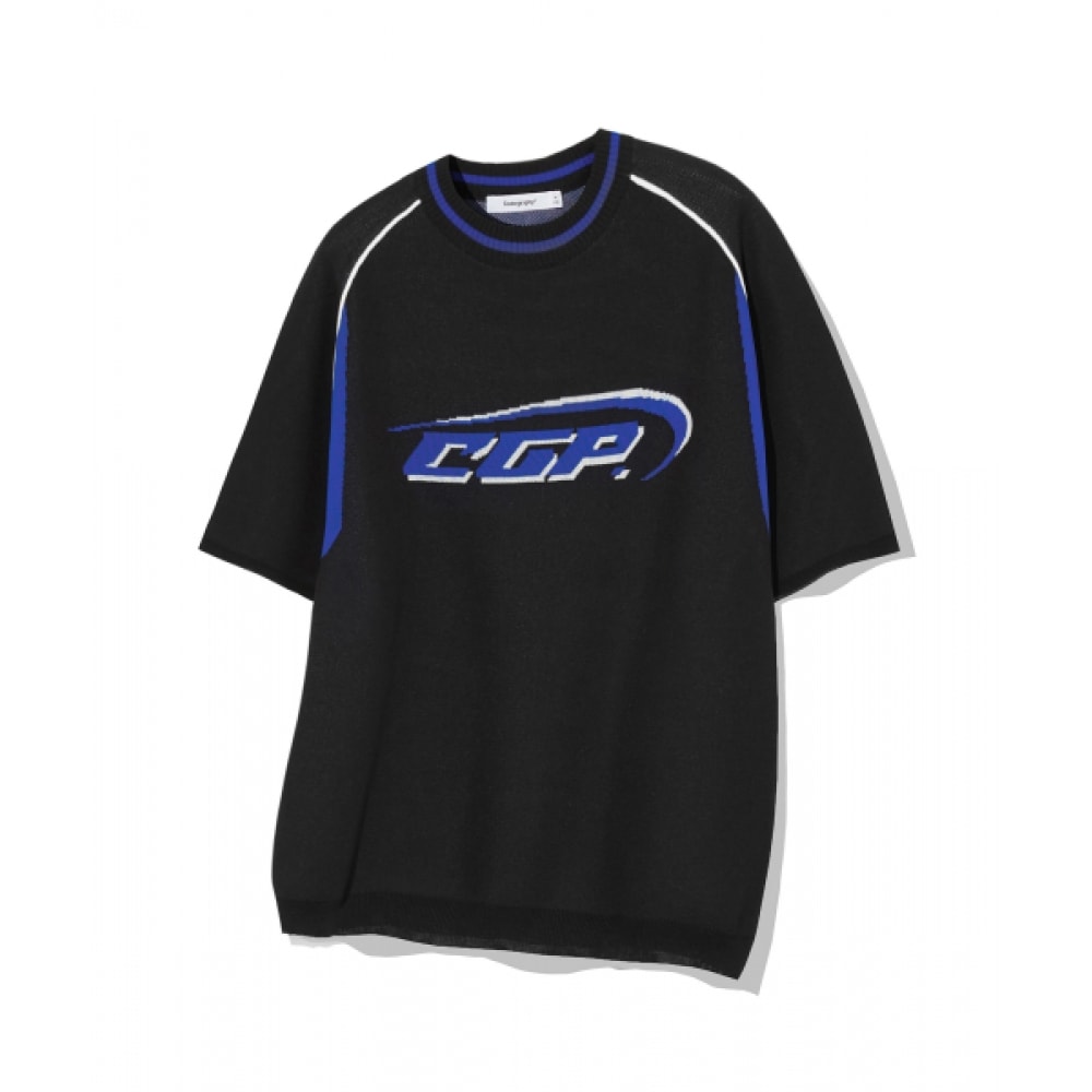 CODEGRAPHY CGPロゴ配色半袖ニット_ブラック