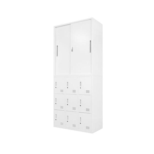 法人限定 Netforce FH-H9-2-W-WH ホワイト FACILE 書庫 2台セット 引き違い書庫 9人用ロッカー 鍵付き スチール製 メーカー直送