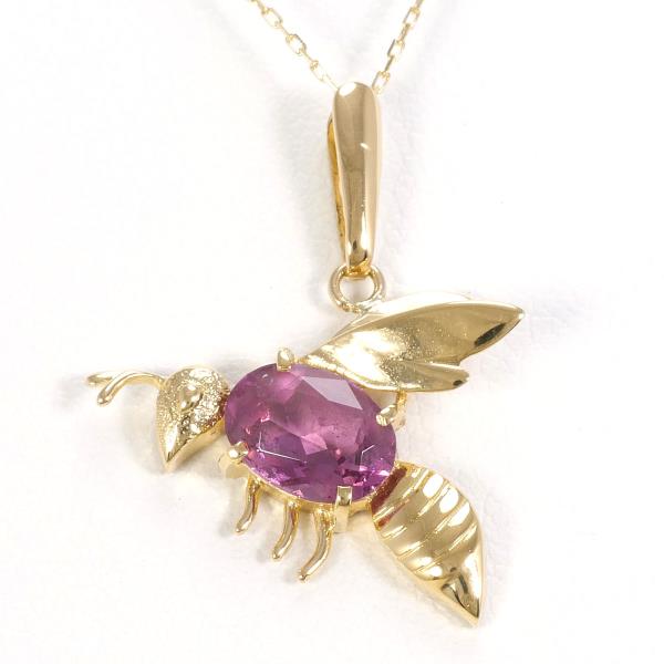 K18 18金 YG イエローゴールド ネックレス ピンクトルマリン 約40cm ジュエリー 中古