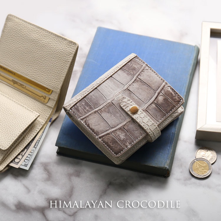 ヒマラヤ クロコダイル 折り財布 レディース ベルト付き ボックス型 小銭入れ付き 鰐革 本革 折財布 二つ折り ミニ コンパクト 財布 sc プレゼント 母の日 ギフト 4FA (06001845r