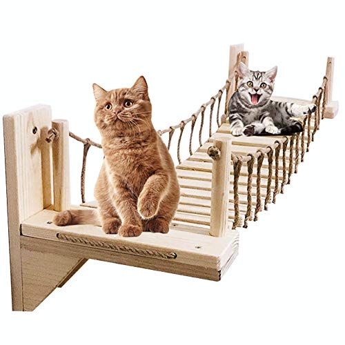Umoraキャットタワー 木製 吊り橋 猫ベッド 遊び場 ハンモック ストレス解消 運動不足解消 組み立て簡単（100cm）