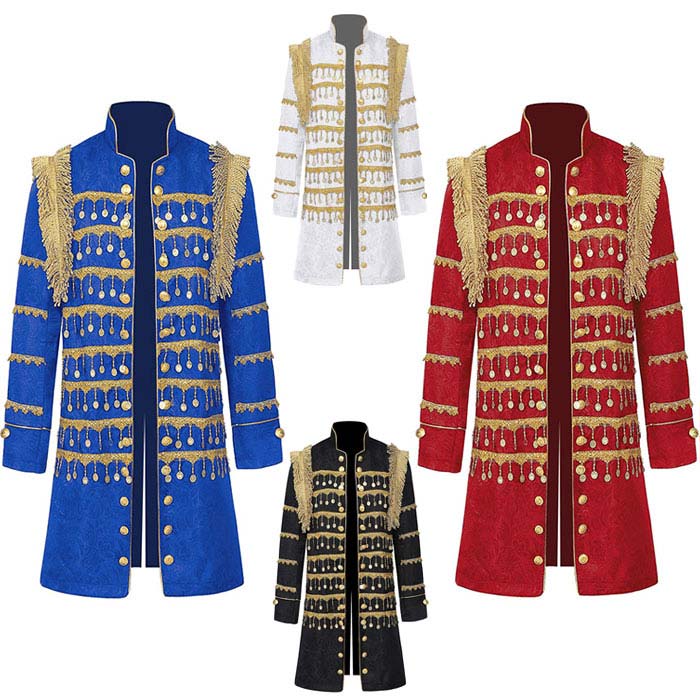 2025新作入荷 メンズステージ衣装 ジャケット 宮廷 中世 レトロ 紳士服 ジャガード 花柄 タッセル 欧米 ロング丈 ハロウイン 制服 舞台衣装 立襟 コート 欧 ヨーロッパ コスチューム 王子様