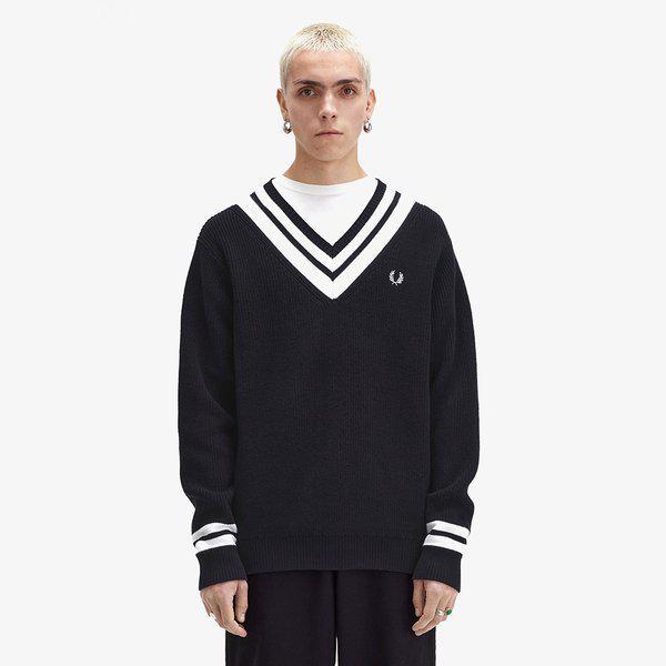 [プラットフォーム+] 男性ストライプトリムVネックニットAFPM2438541-102