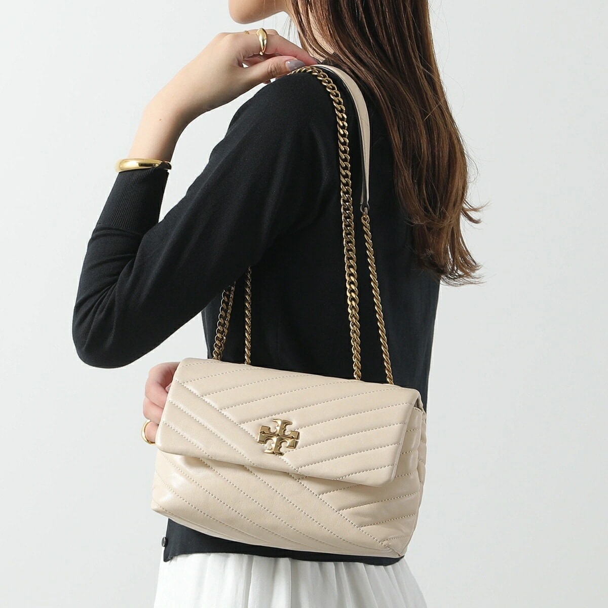 TORY BURCH トリーバーチ ショルダーバッグ SMALL KIRA CHEVRON CONVERTIBLE キラ 90452 レディース レザー ダブルT ロゴ 鞄 122/NEW-CREAM