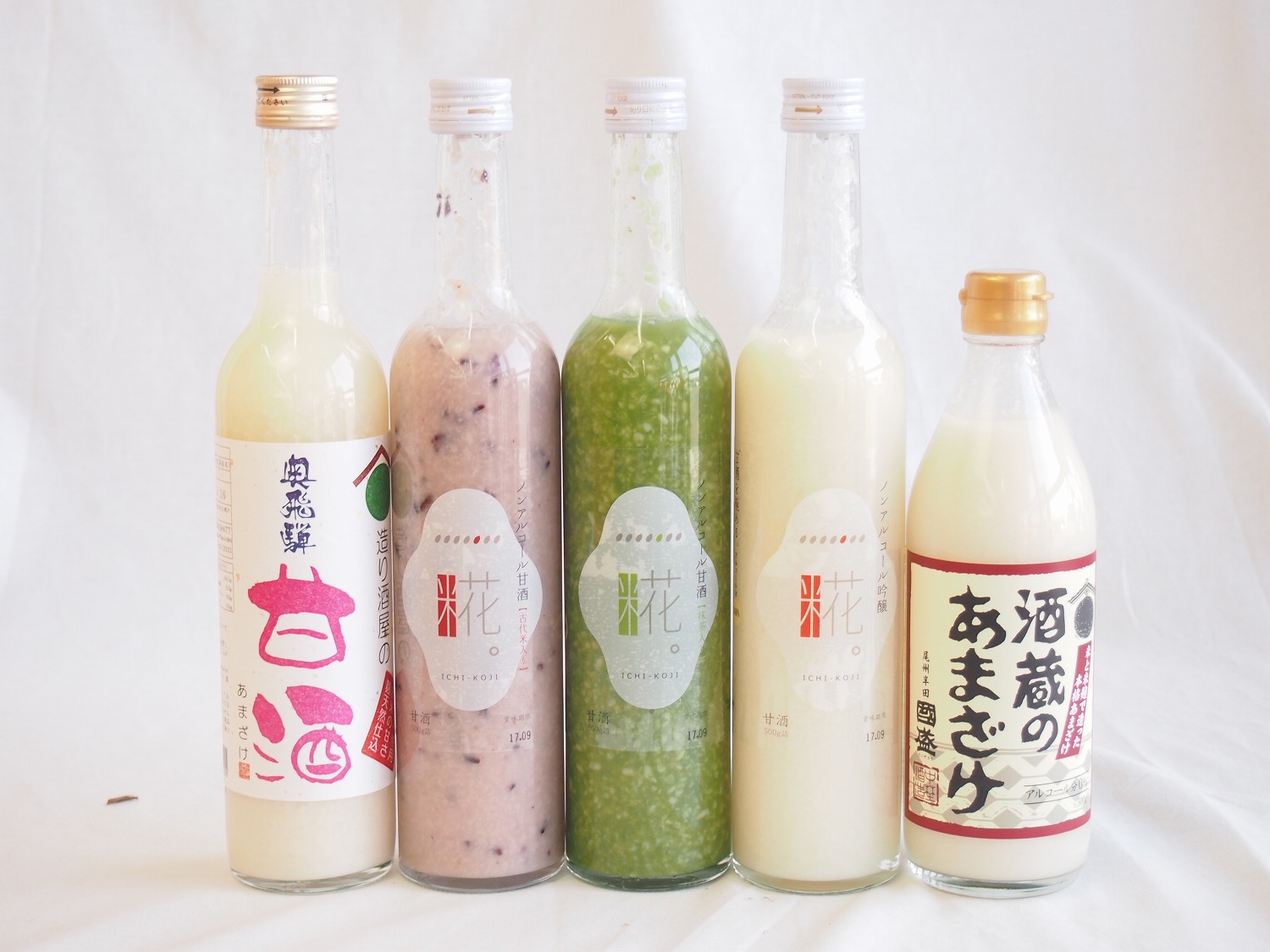 セレクト甘酒5本セット(奥飛騨甘酒500ｍｌ 山崎(愛知県)一糀吟醸抹茶古代あまざけ500ml