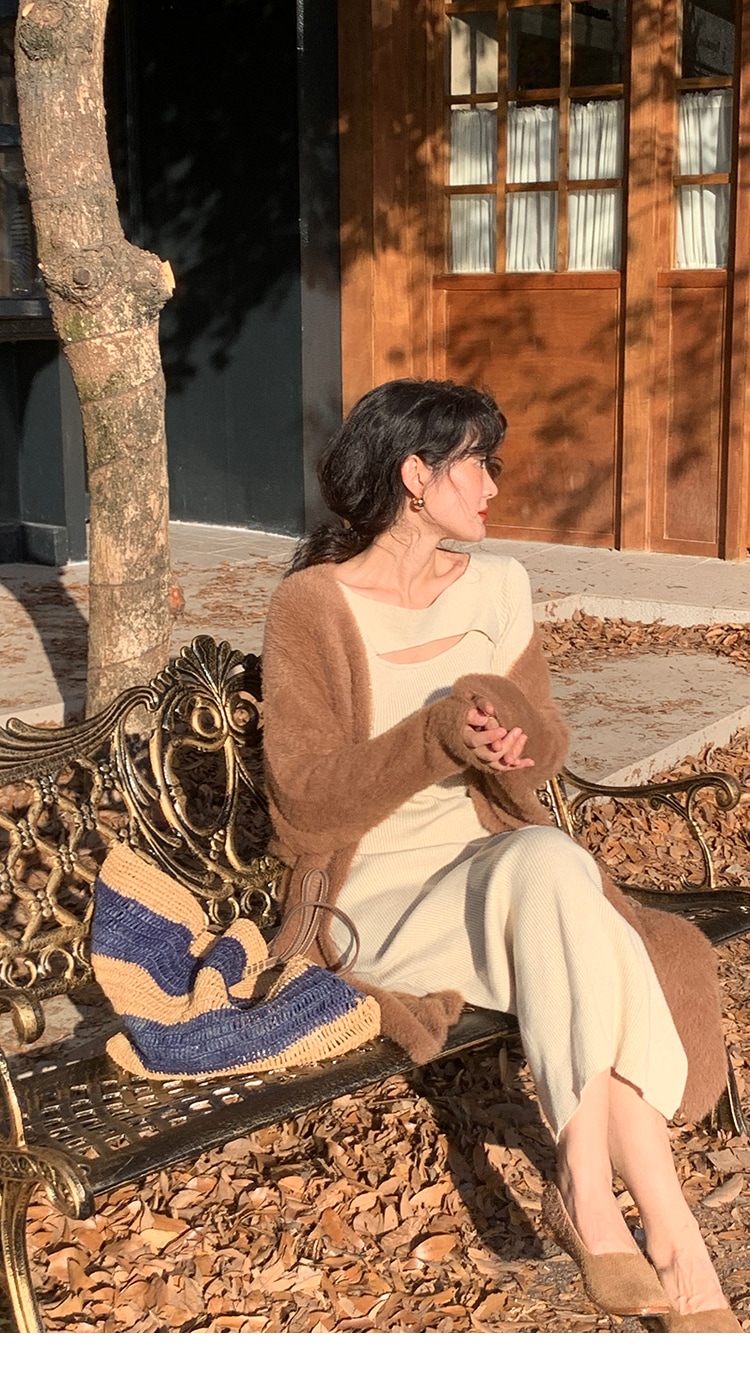 レトロ 黒 バッグ ヒップ ボトムス ニット ワンピ レディース 秋 冬 スリム インナースカート アプリコット ブラウン ブラック S M L かわいい 大人可愛い きれいめ シンプル カジュアル