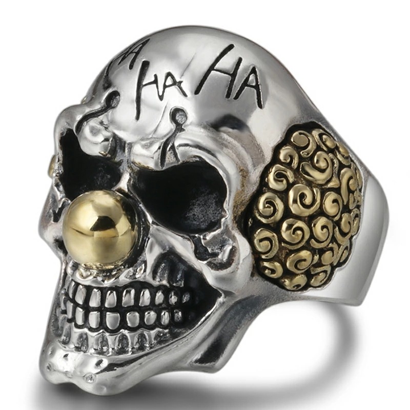 ゴールドスカルピエロステンレスリング（XRT016）指輪 ドクロ 髑髏 男性 女性 笑い声 HAHA