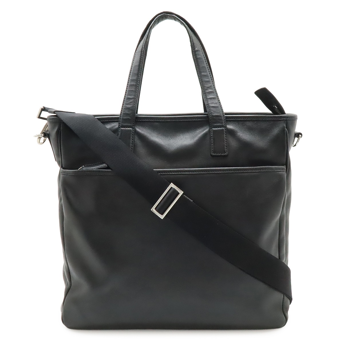 トートバッグ 2WAY ショルダーバッグ 斜め掛け レザー NERO 黒 ブラック シルバー金具 2VG03