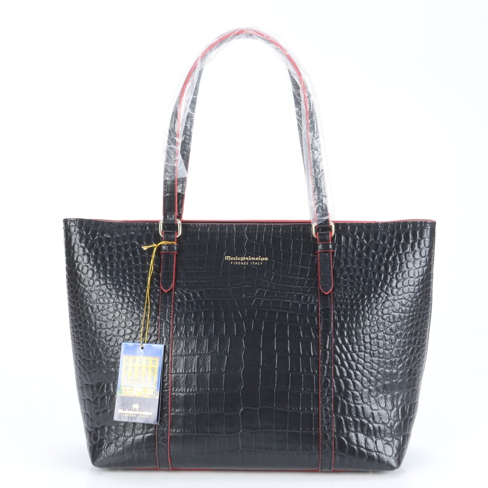 未使用 Modaprincipe モーダプリンチペクロコダイル エンボス レザー トート バッグ 肩掛け ショルダー ハンド A4 レディース RUE CO16-5 中古