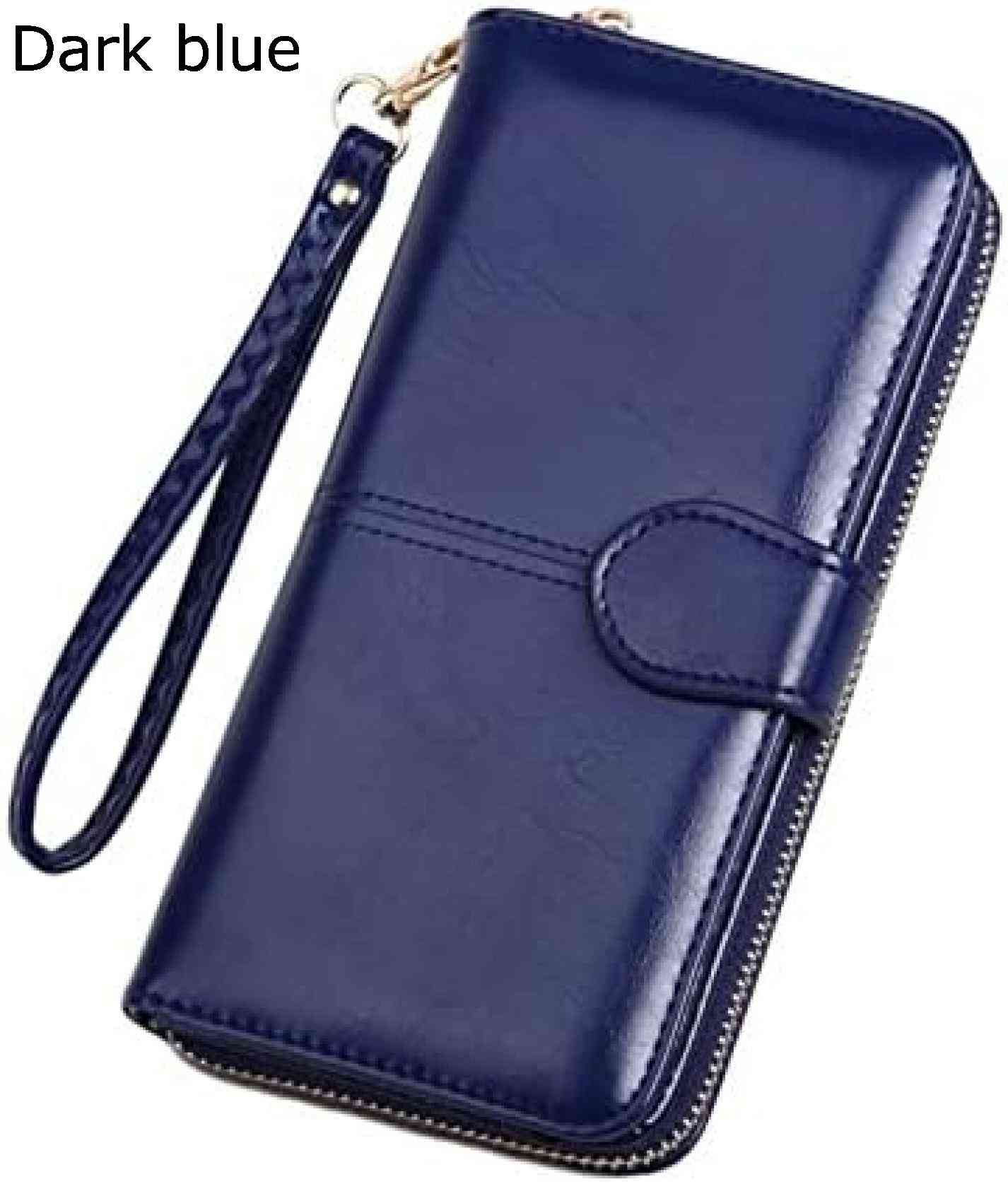 【20%OFFクーポン】財布 レディース オイルスキンウォレットロング三つ折り携帯電話バッグ女性ジッパーコインバッグ 長財布 大容量 19x9.5cm