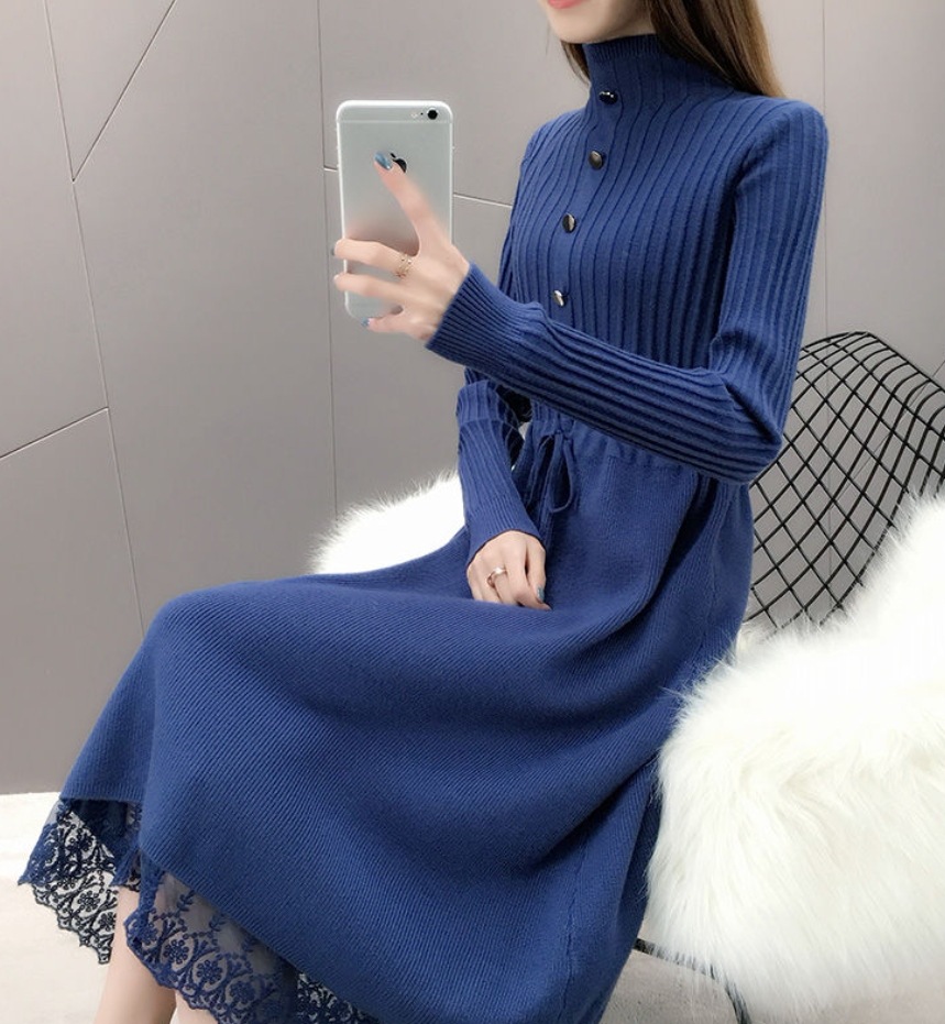 ワンピース デート モテアイテム ニットワンピ 長袖 ミドルネック セミフレア リブニット 可愛い きれいめ 上品 おしゃれ かっこいい 可愛い ラブリー キュート ガーリー クール モード系