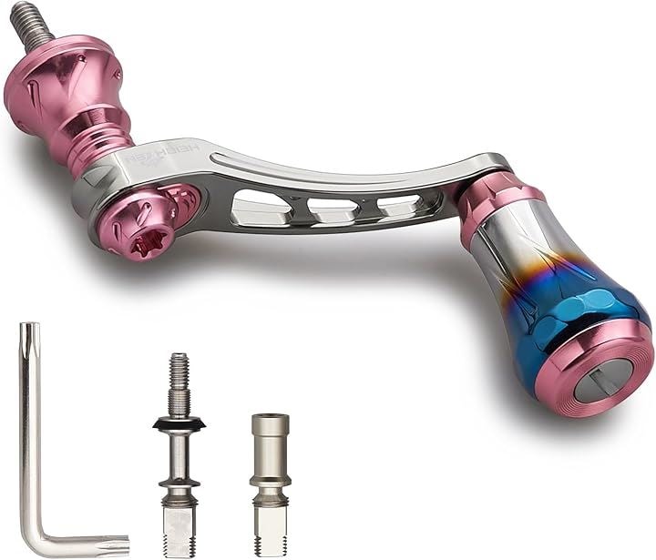 45-50mm可変 リール ハンドル 6.8g 20mm 焼き色アルミ ノブ 搭載 シマノ ダイワ 通用 スピニングリール Arch 1090(ガンメタル＆桜ピンク, 45-50mm)