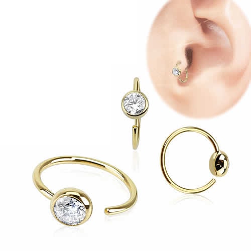 14金 ジュエル シームレスリング ボディピアス 20G 本物 軟骨 ロック ダイス 鼻 男性 女性