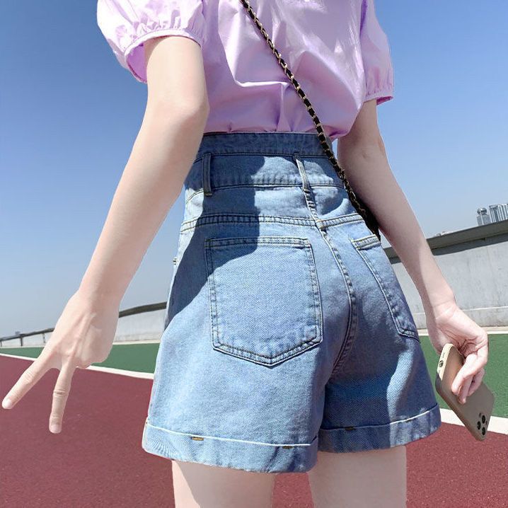 レディース ハイウエスト デニムショートパンツ 2025スタイル プチフィット ルーズフィット スリミング 人気のワイドレッグ Aライン 秋にピッタリの超ホットパンツ