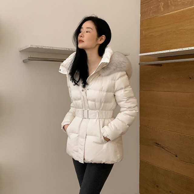 レディース ジャンパー アウター 長袖 ダウンコート ベルト付き ファー ジャケット フード フーディ 単色 大人可愛い 7,724円