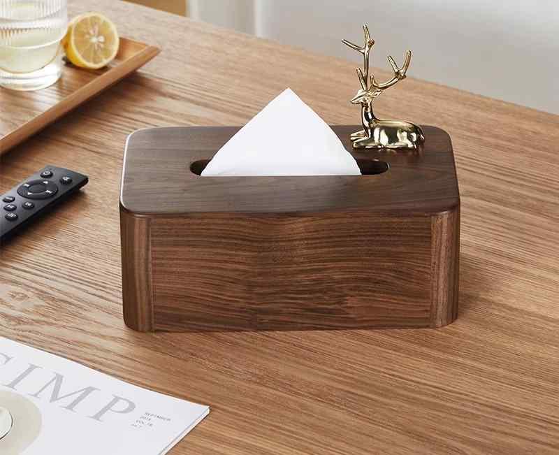 ティッシュケース ティッシュボックス 木製 おしゃれ レトロ 無垢材 鹿 鳥 ウォールナット 中国風