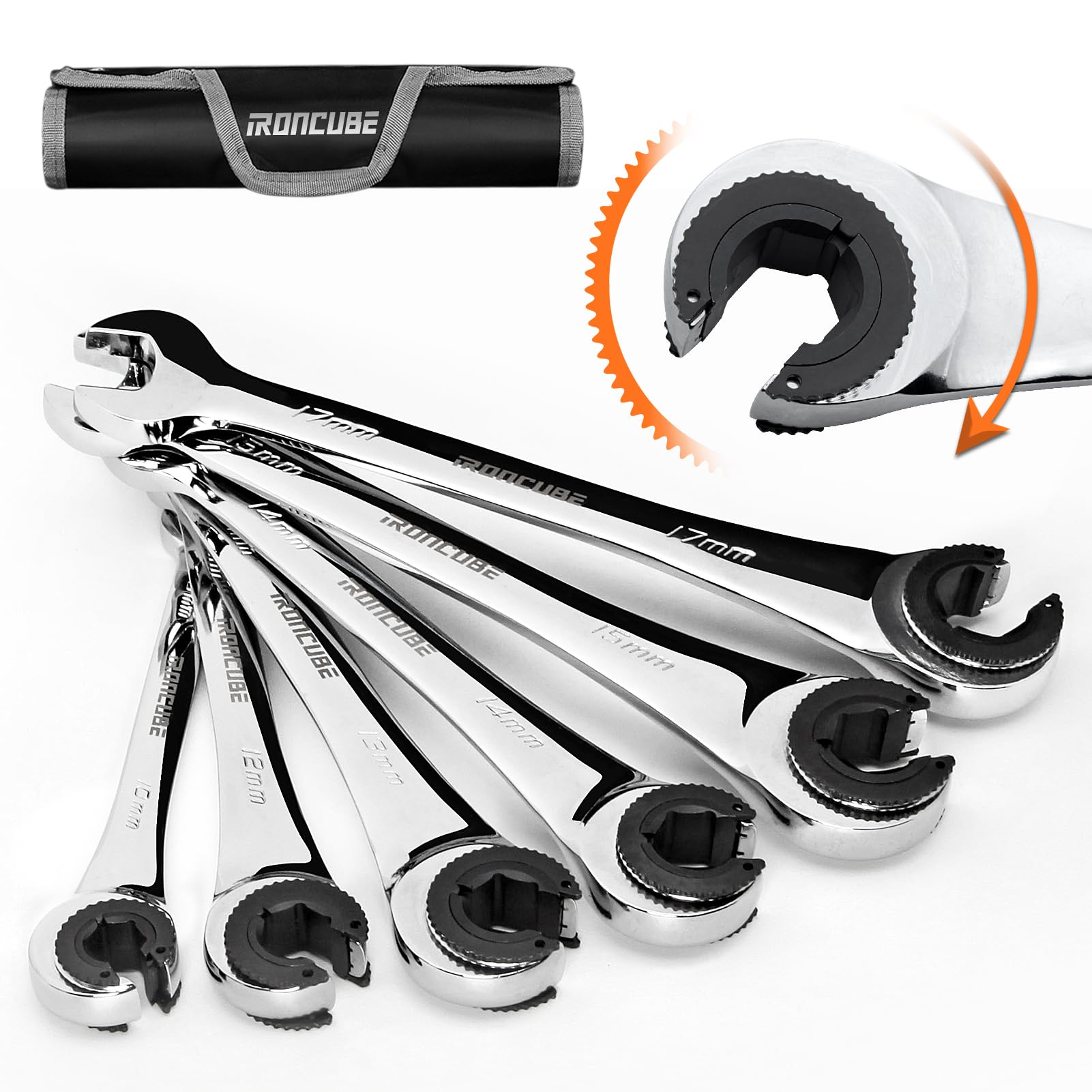 ブレーキラインレンチセット: メートル法 10-17mm - 燃料ブレーキまたはエアコンラインのナット用のラチェットオープンエンド