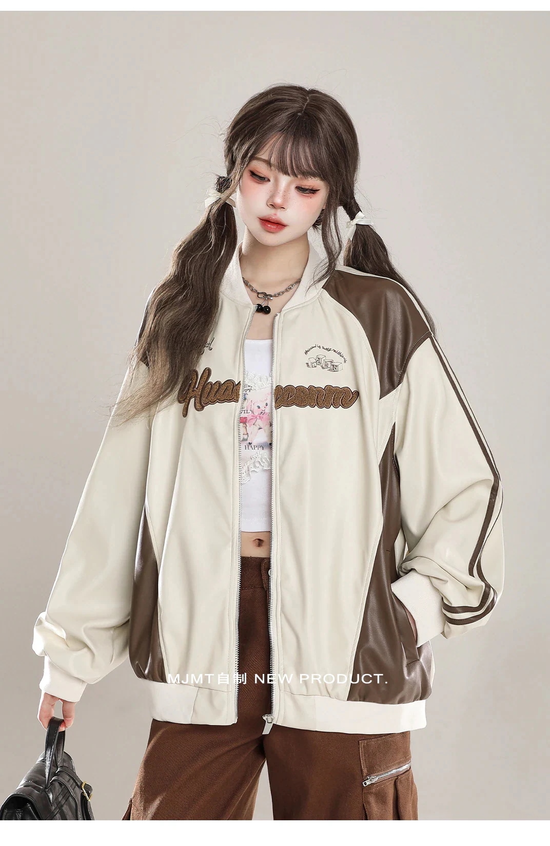 【急速出荷!】25 長袖 かわいい ショート 配色アウター ブラック 羽織り PU 合成韓国カジュアル きれいめ 女っぽ きれいめ ファッション 色っぽ 女っぽカジュアルきれいめ大人レディース