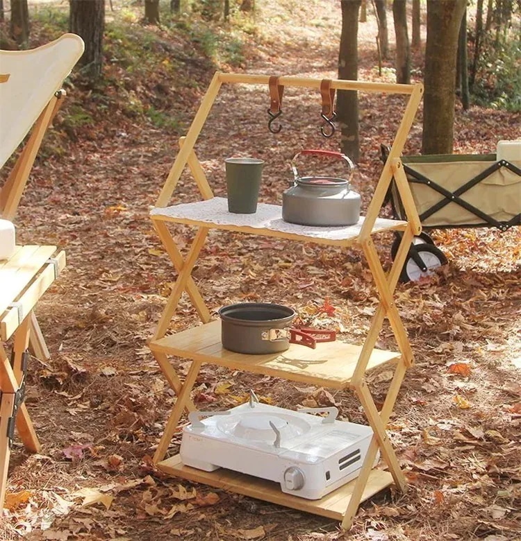 激安セール 棚 竹材 置物棚 折りたたみ マルチレイヤー アウトドア キャンプ ポータブル