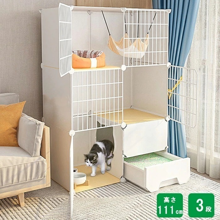 【超人気商品】ケージ 猫 猫ケージ 3段 ペットケージ キャットケージ 大型 猫 トイレ おしゃれ 広い ペット用 ペットハウス ワイド 犬猫兼用 多頭飼い トイレ付きウッディキャットケージ 大きめ