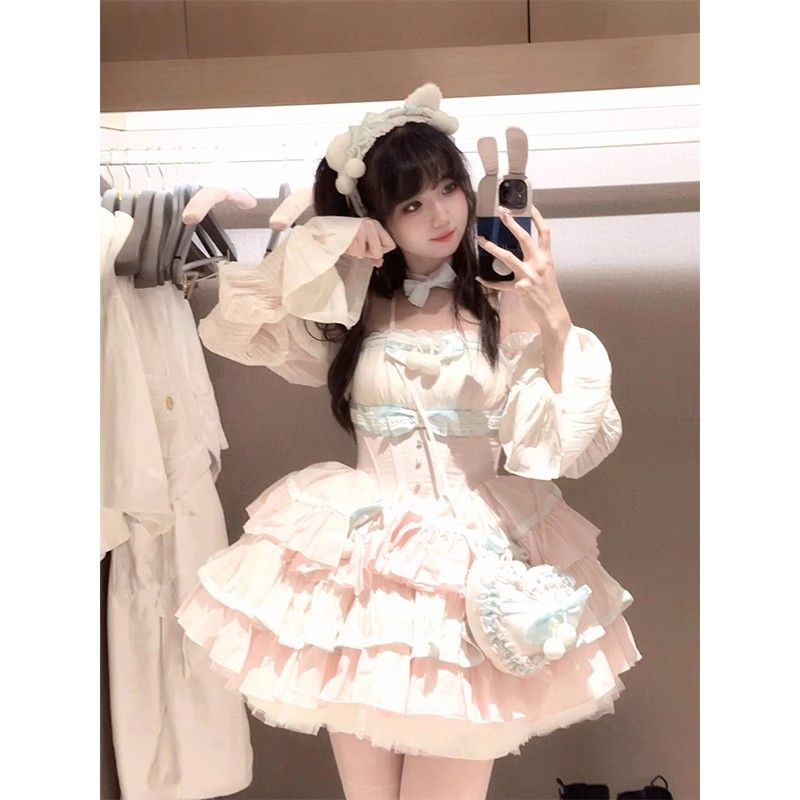 【2枚購入で 3oo円OFF！】プリンセスロリータパフガールドーパミンスイートファーストラブロリータウエストドレスサマーウィメン