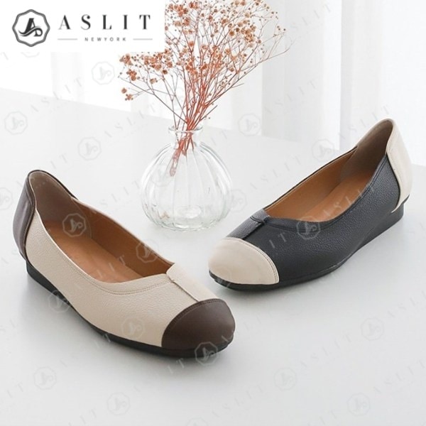 履きやすいツートンフラットシューズ レディース 短靴 2.5cm フラットシューズ