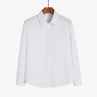 シャツ ブラウス カットソー レディース 長袖 襟付き 比翼 かわいい 大人可愛い きれいめ シンプル カジュアル 無地 オールシーズン オフィス デート ホワイト ブルー ピンク ブラック トップス