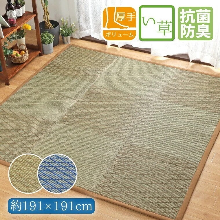 い草 ラグ カーペット ウレタン入り 2畳 約191x191cm 防カビ 防ダニ 抗菌 防臭 幾何学