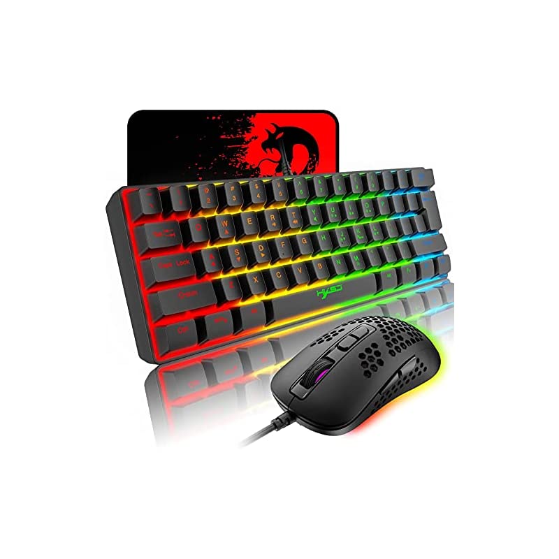 ゲーミングキーボード マウス 有線 61キー 小型 60%レイアウト 11LEDバックライト 2400DPI マウスパッド付き オフィス/ゲーミング用 英語配列 日本語取扱説明書 pc/ps4/swi