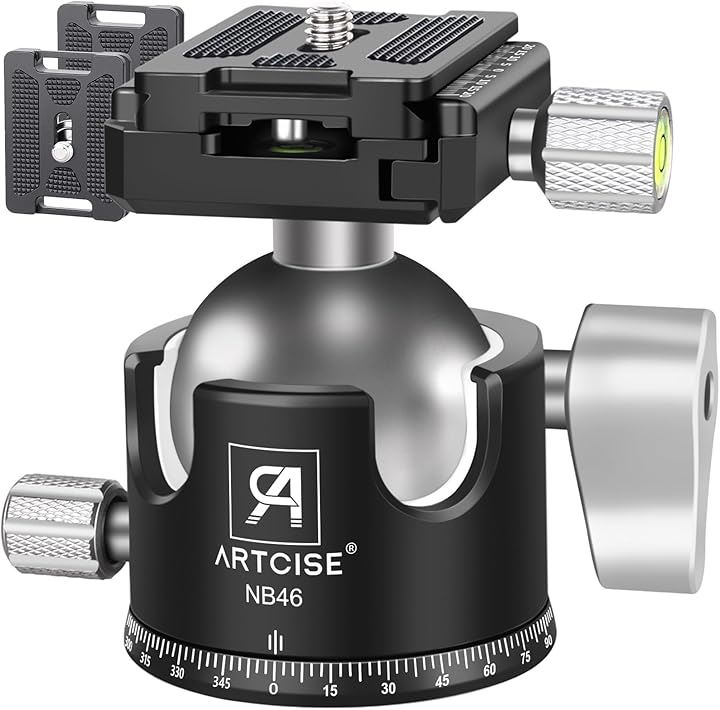 アルカスイス互換 46mm 低重心 ボール雲台 CNC加工 アルミ 360度回転 パノラマ ボールヘッド クイックシュー 自由雲台 一眼レフ DSLR ビデオカメラ用 最大耐荷重 20キロ
