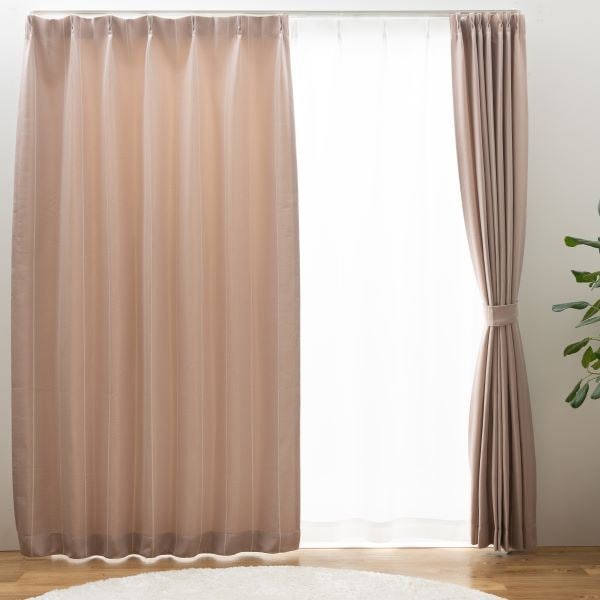 遮光 カーテン 3級 [ 約 幅100 cm 丈200 cm 2枚セット ピンク ] ストライプ柄 洗える 形状記憶 ドレープカーテン
