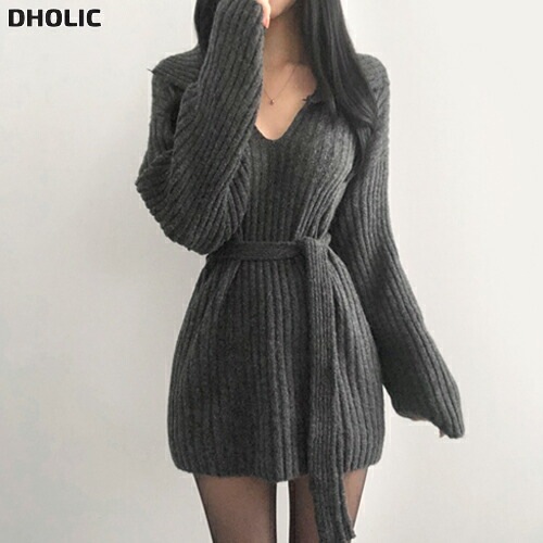 リブルーズVネックカラーワンピースニットストラップ付・1953655