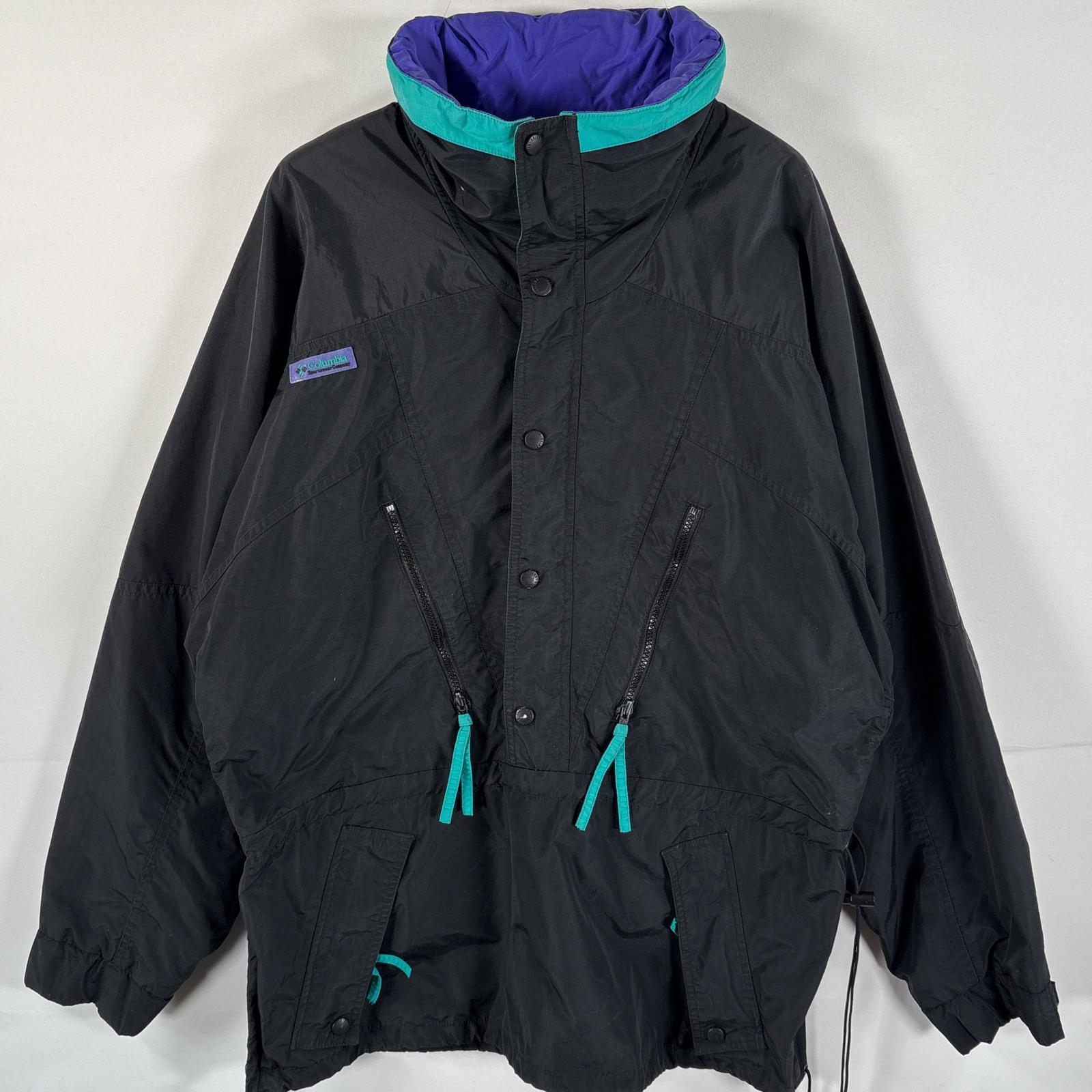 古着 90s/90年代 アノラックパーカー ワンポイントロゴ フーディー L ブラック マルチカラー メンズ