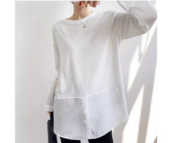 レディース トップス ロンT カットソー プルオーバー Tシャツ ロング 長袖 ラウンドネック ボタン 切り替えデザイン 大人可愛い シンプル カジュアル おしゃれ かっこいい レトロ ラフ