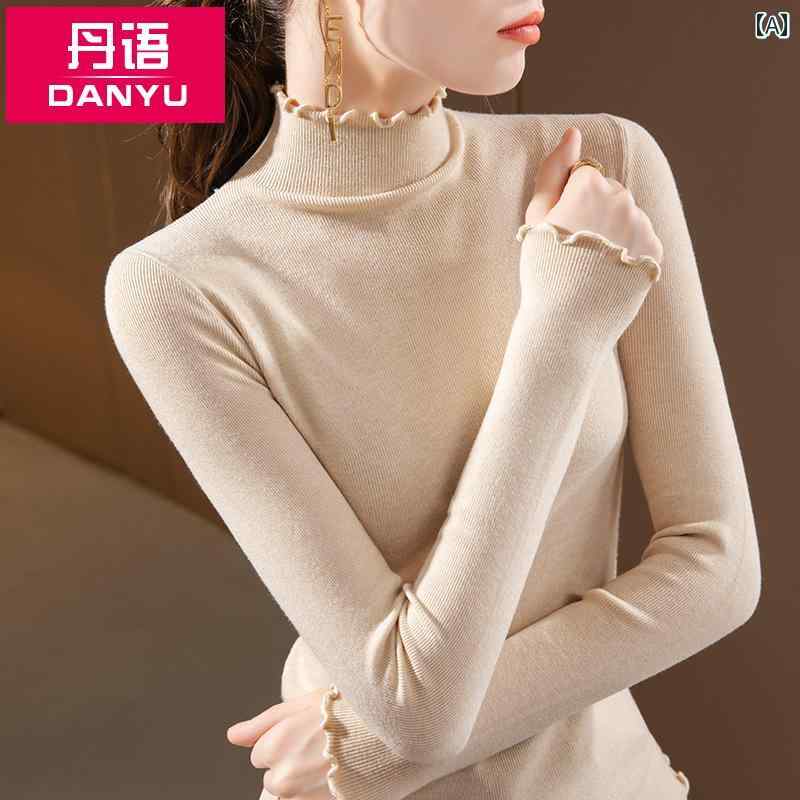 ハイネック 長袖 レディース セーター 秋冬 レイヤード トップス ニット ぴったり 柔らかい シンプル きれいめ 普段使い 旅行 伸縮性 暖かい 韓国 大きいサイズ 黒 緑 マスタード