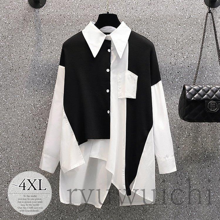 ブラウス レディース 長袖 トップス シャツ アシンメトリー モノトーン モード シック かっちり ブラック ホワイト 魅力的 イベント清楚 デート