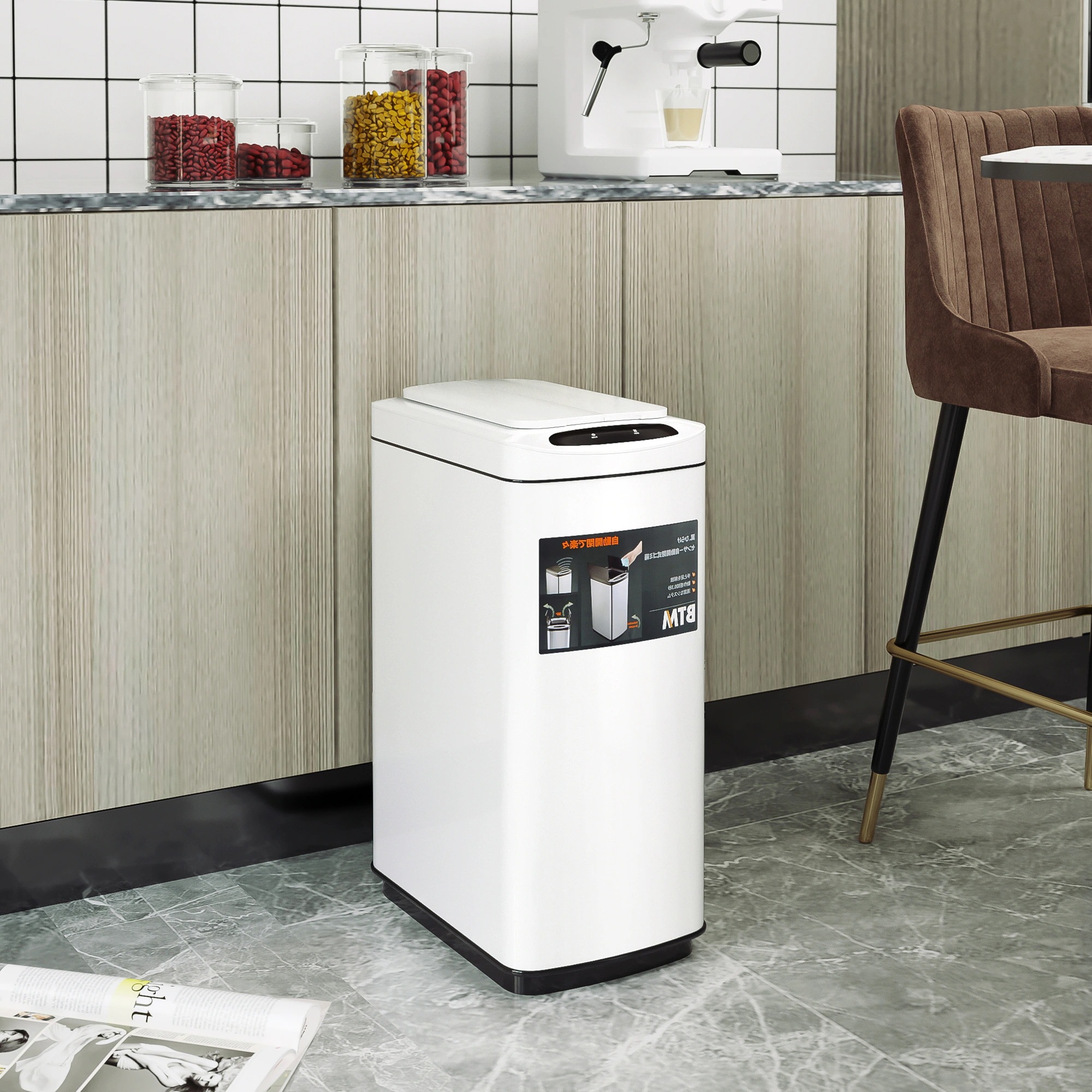 【人気商品】ゴミ箱 上向き 自動ゴミ 50L センサー式 ふた付き ダストボックス ホワイト