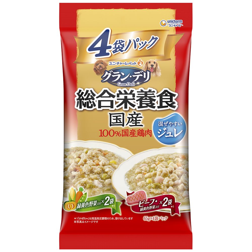（まとめ買い）グラン/デリ 総合栄養食国産パウチ ジュレ成犬用緑黄色野菜入りxビーフ入り 65gx4袋 犬用フード [x10]
