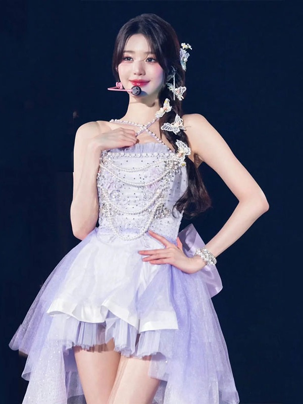 KpopテーマガールグループiveZhangYuanyingPurplePerformanceCostumePlayingSkirtDancingClothesJazz