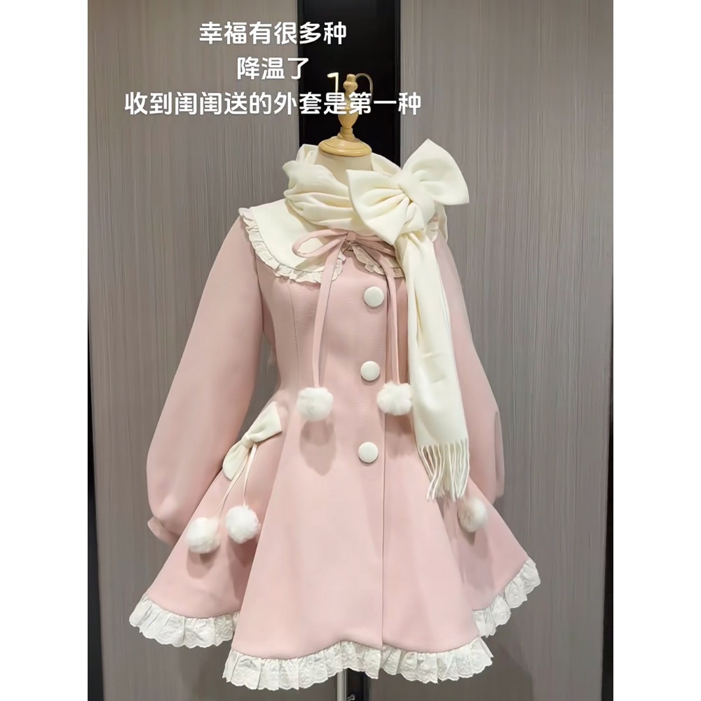 小柄な女性のための甘くて甘いスタイルウエストタイウールドレス+リボンスカーフ2025年秋冬新作レディーススーツ